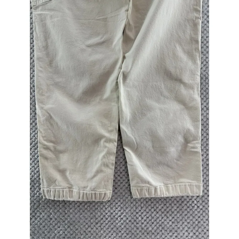 American Eagle Carpenter High Rise Straight Pants Women 16 Cream Distressing